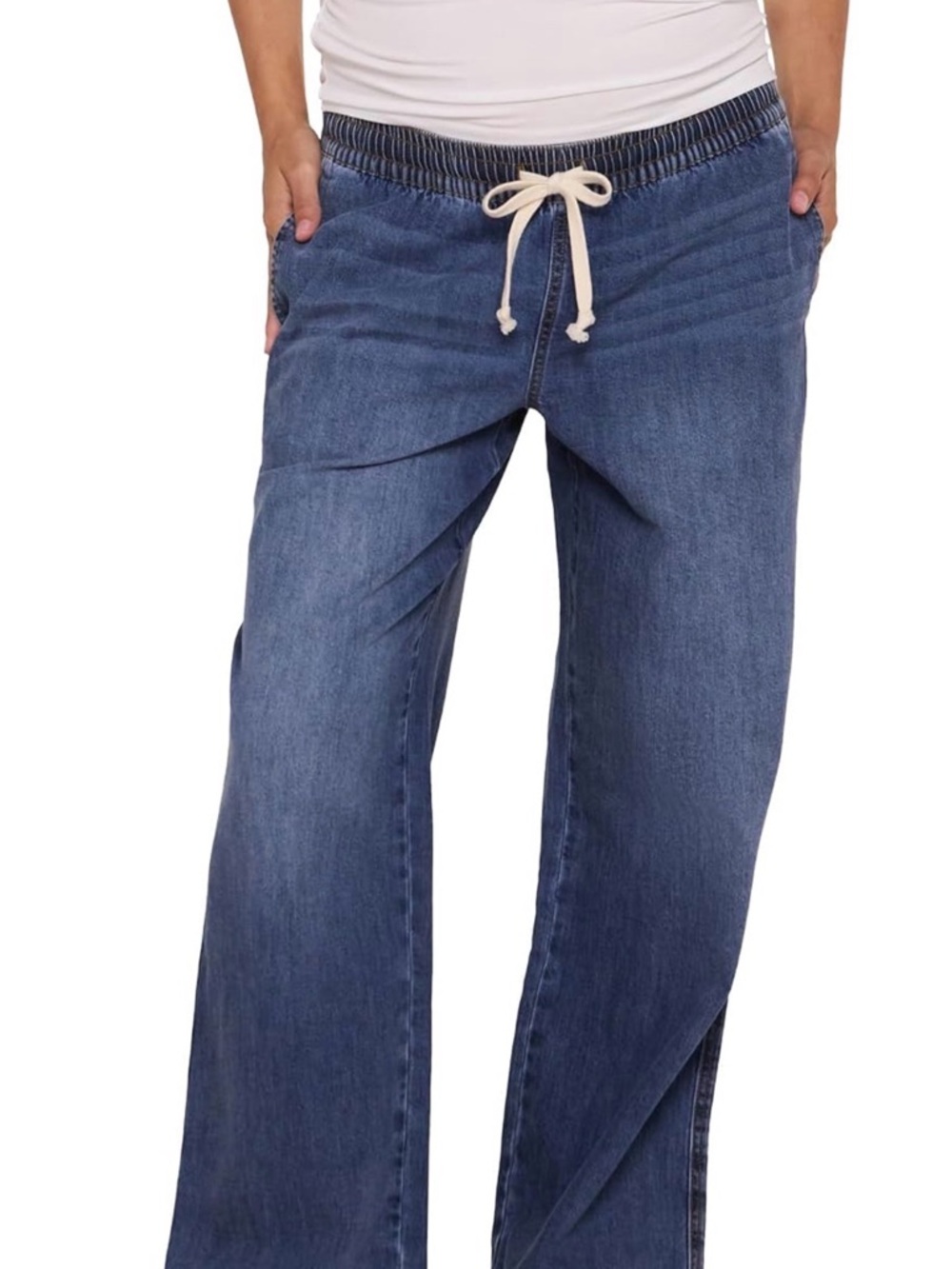 Motherhood Maternity Relaxed Drawstring Wide-Leg Jeans - Blue
